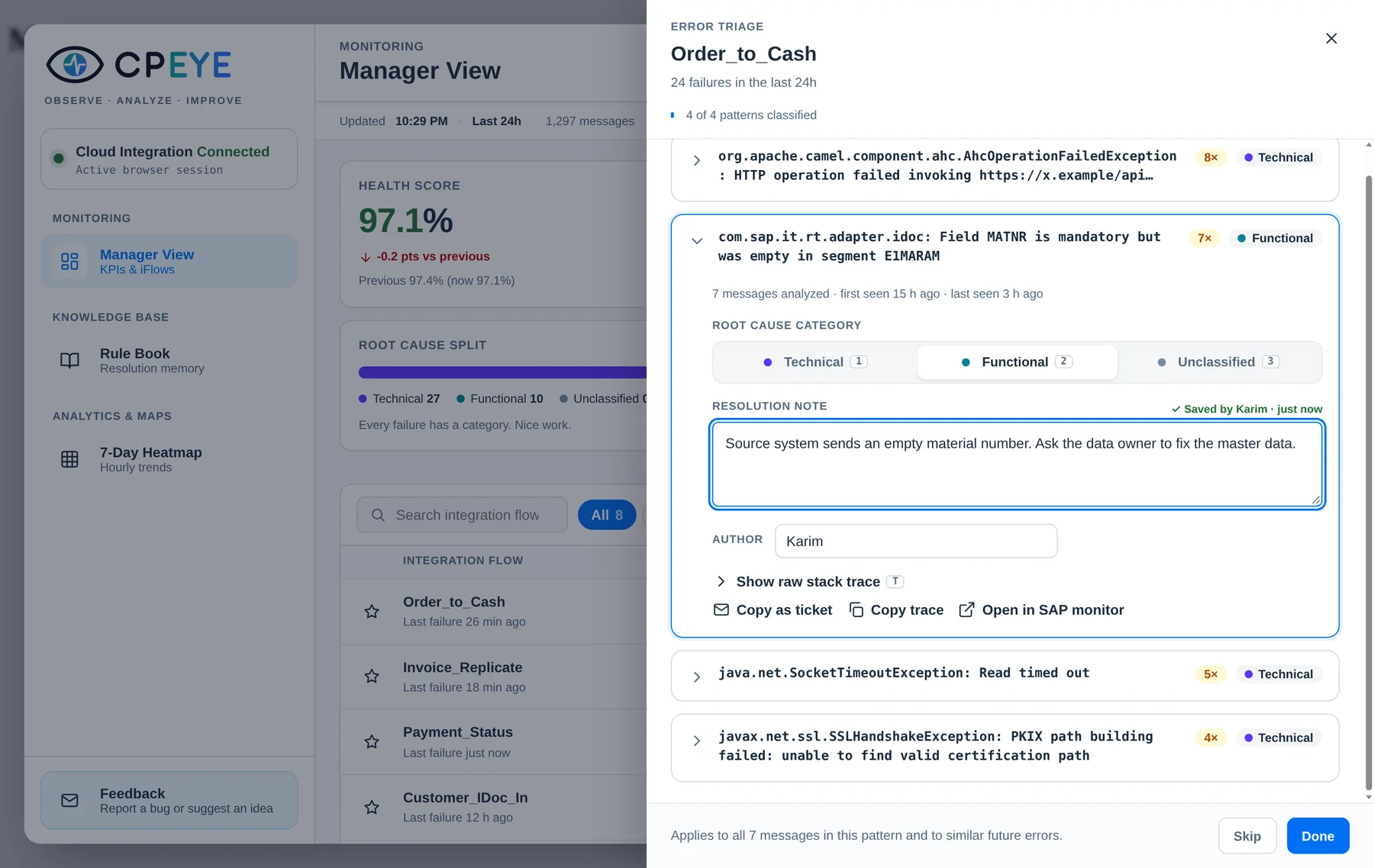 Error triage with grouped patterns (sample data)